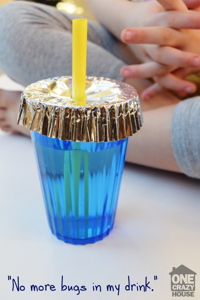 cover cups with cupcake liners to keep bugs out