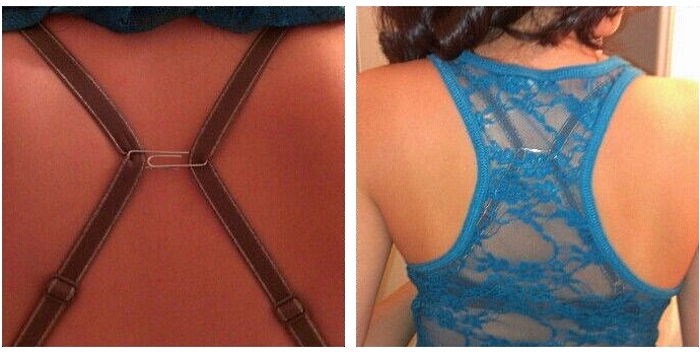Useful Life Hacks-use a paperclip to make racer back bra straps