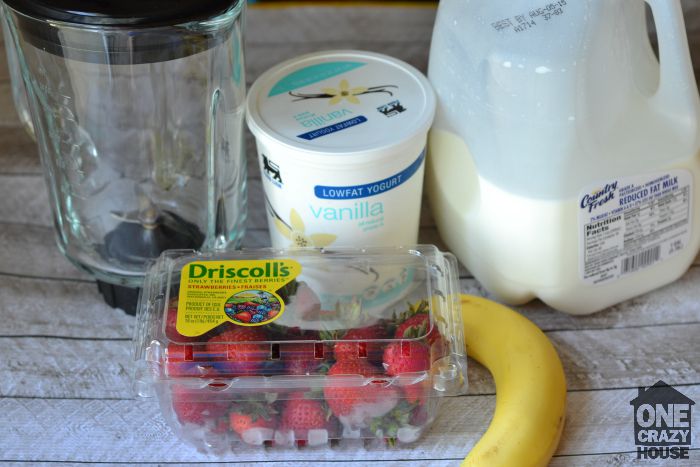 Ingredients for strawberry banana smoothie