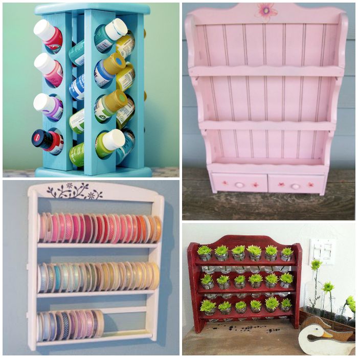 Crafty ideas collage on ways to reuse your old spice racks around the house. 