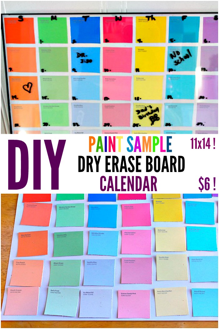 DIY dry erase calendar made with paint samples. Make this easy craft for just $6! Perfect for your home office.