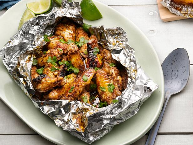 chicken wings in a foil packet