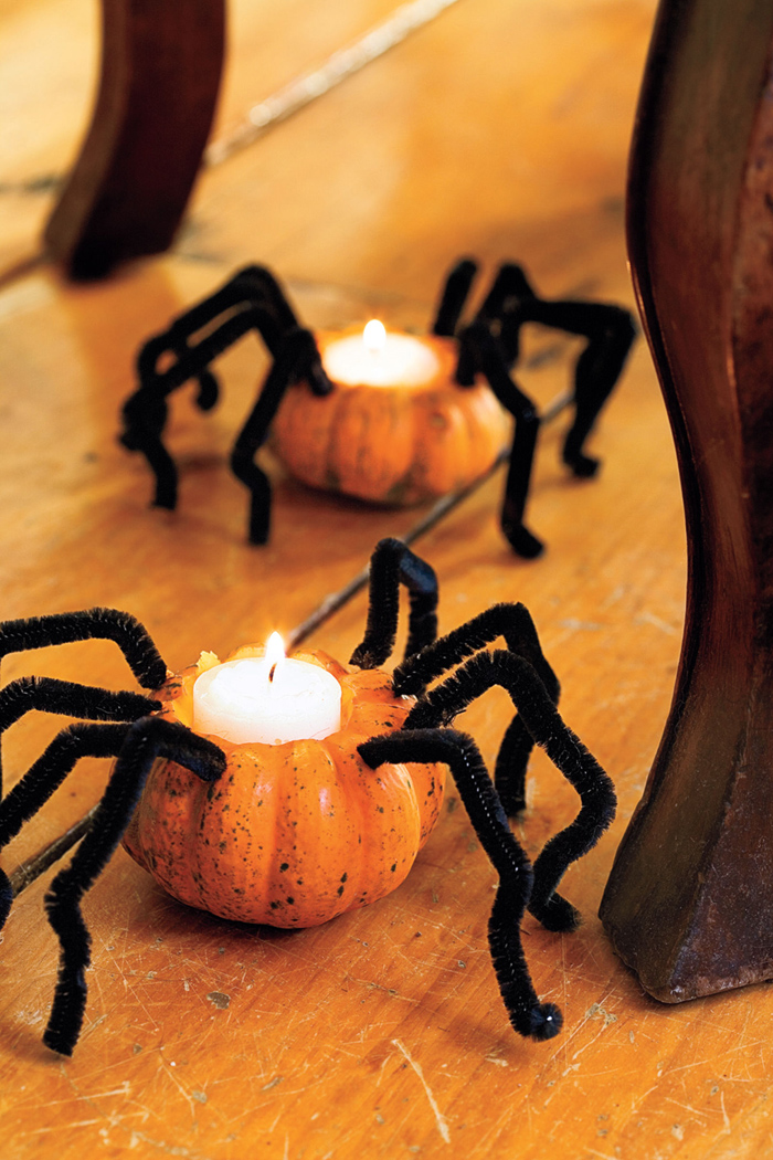 Pipe Cleaner Spider Pumpkin Votive Candle