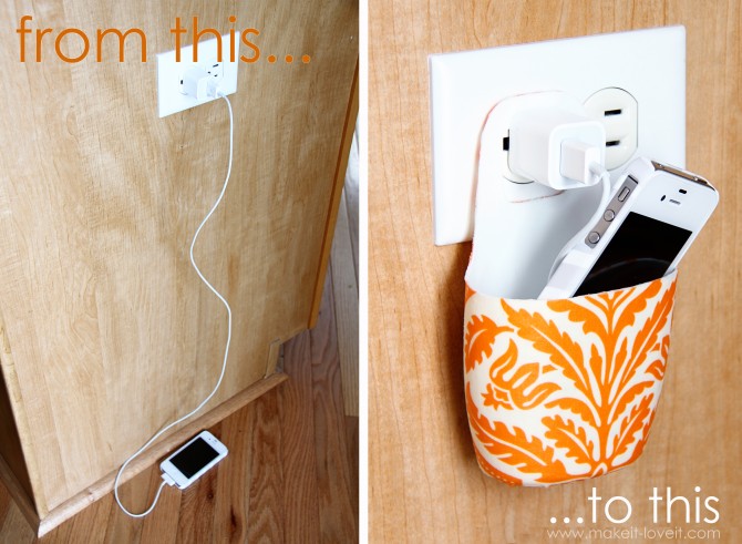 johnson's body lotion bottle repurposed as hanging charging station