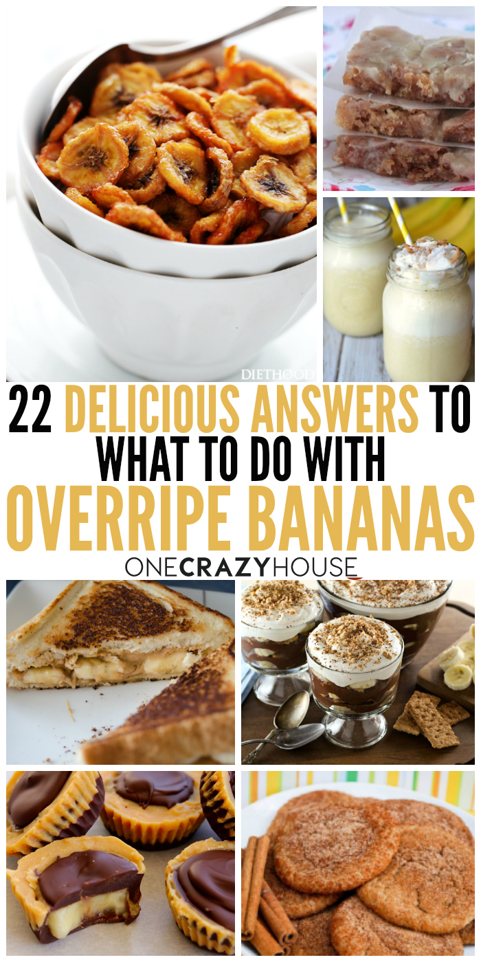 Easy, practical and delicious ways to use up the overripe bananas sitting on your counter. Recipes include crisp banana chips, banana cinnamon sheet cake, dark chocolate banana pudding, chocolate peanut butter banana cups and bananadoodles, think snickerdoodles flavored with bananas.
