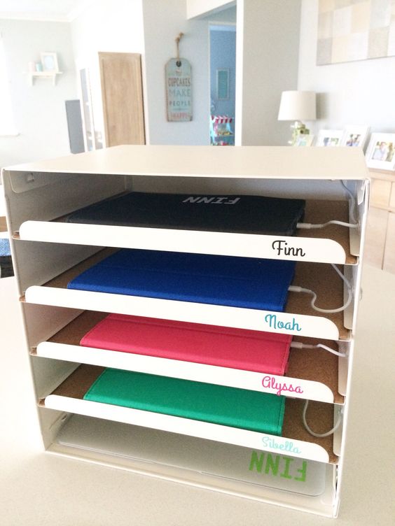 metal letter organizer with tablets inside