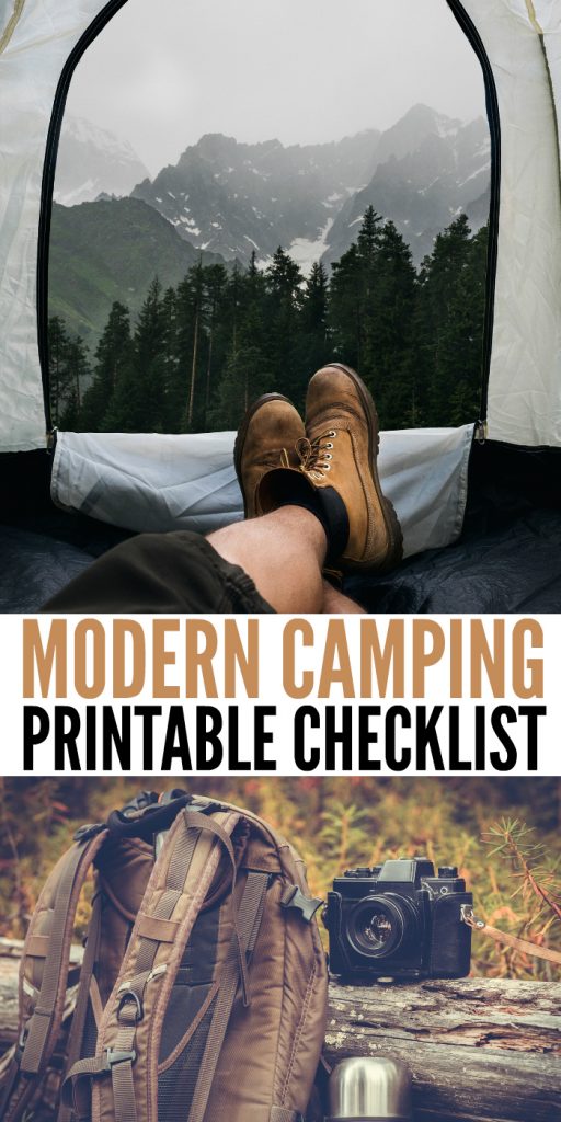 This Modern Camping Checklist is one that you'll be thankful you have! Print this off before your next camping adventure! #camping #moderncampingchecklist #onecrazyhouse #campingitems 