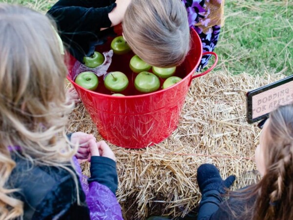 kid bobbing for apples