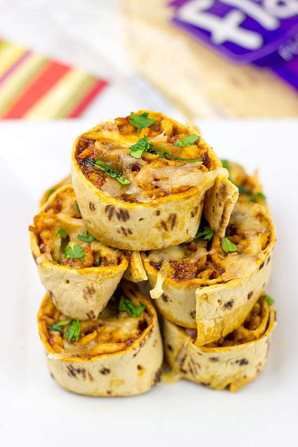 BBQ chicken pinwheels stacked up