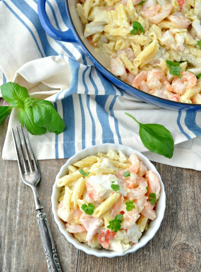 17 Healthy Seafood Recipes You Should Be Cooking - One Skillet Skinny Seafood Alfredo