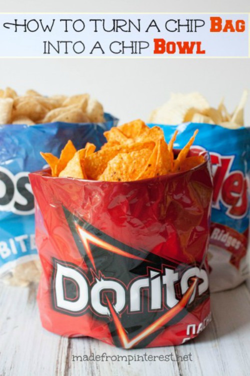 turn chip bag into a bowl