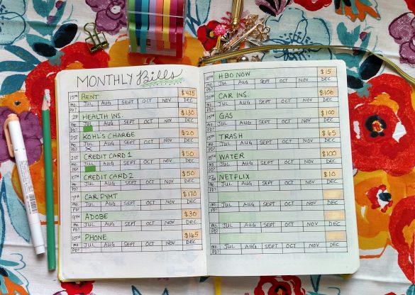 bullet journal bill tracker