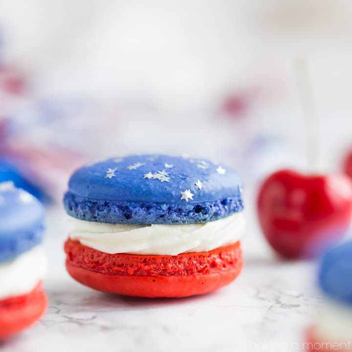 Patriotic Desserts- Red White and Blue Cherry Macaroons- Baking A Moment 