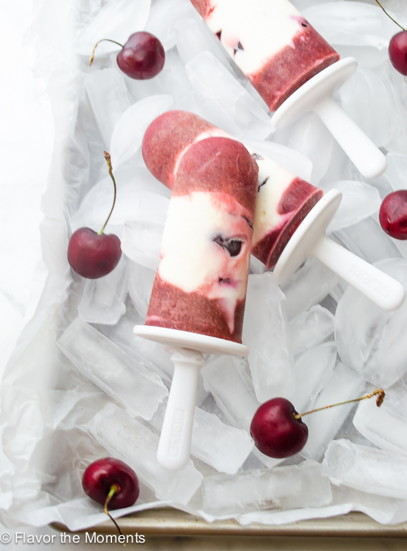 4th of July Popsicles - Cherry Cheesecake Greek Yogurt Pops- Flavor the Moments 