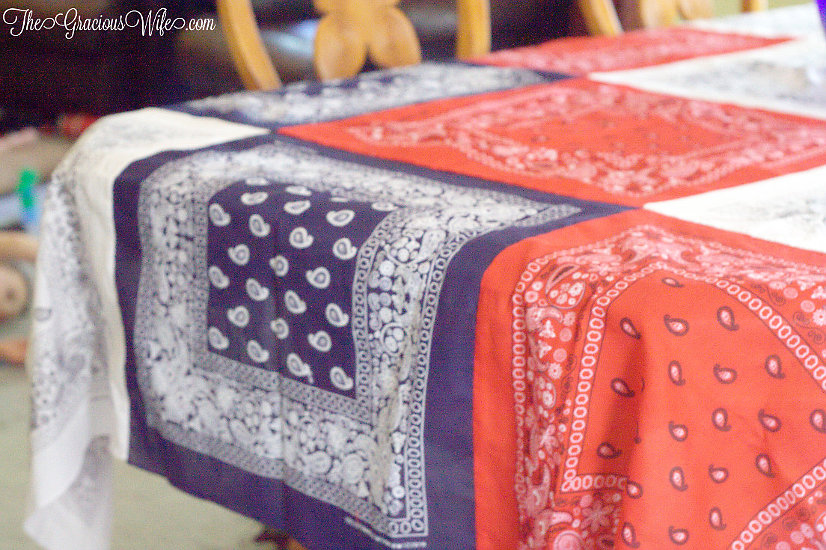 4th of July Crafts- DIY Bandana Tablecloth- Gracious Housewife