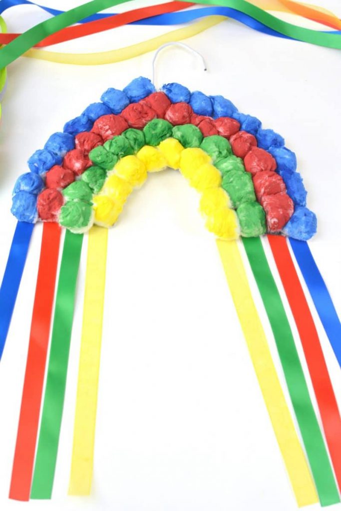 Rainbow Crafts for Kids- Hanging Cotton Rainbow-Crayons and Cravings