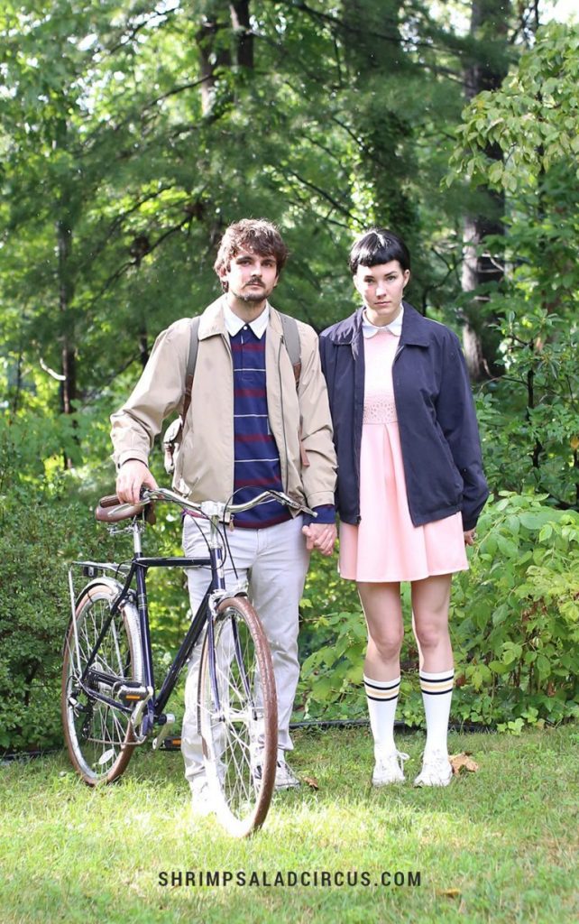 couple in DIY Stranger Things homemade Halloween costumes
