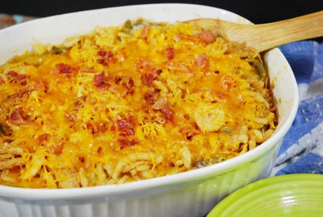 Potluck Dishes - Cheesy Bacon Green Bean Casserole - The Tip Toe Fairy