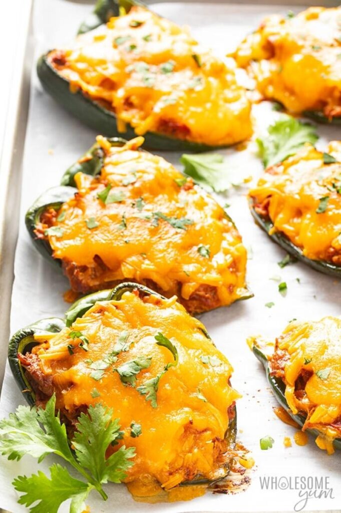 Enjoy Mexican appetizers like these stuffed poblano peppers
