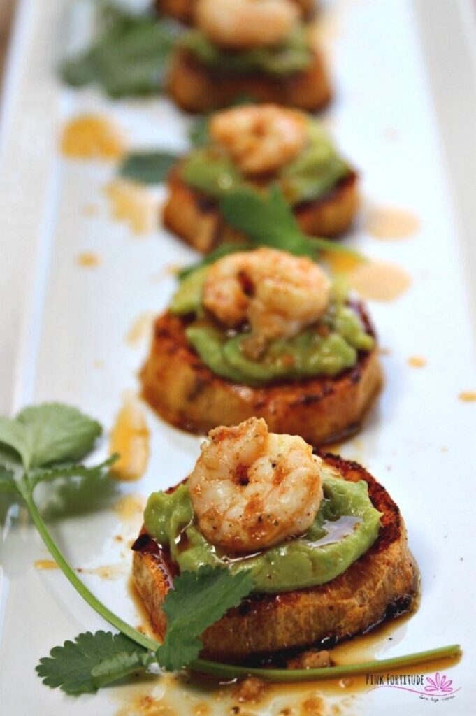 Enjoy Mexican appetizers like these shrimp avocado bites