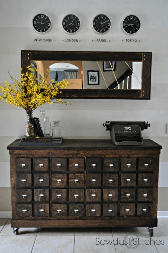 dark wood apothecary storage chest