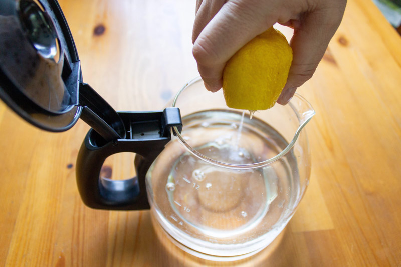 cleaning coffee maker with lemon