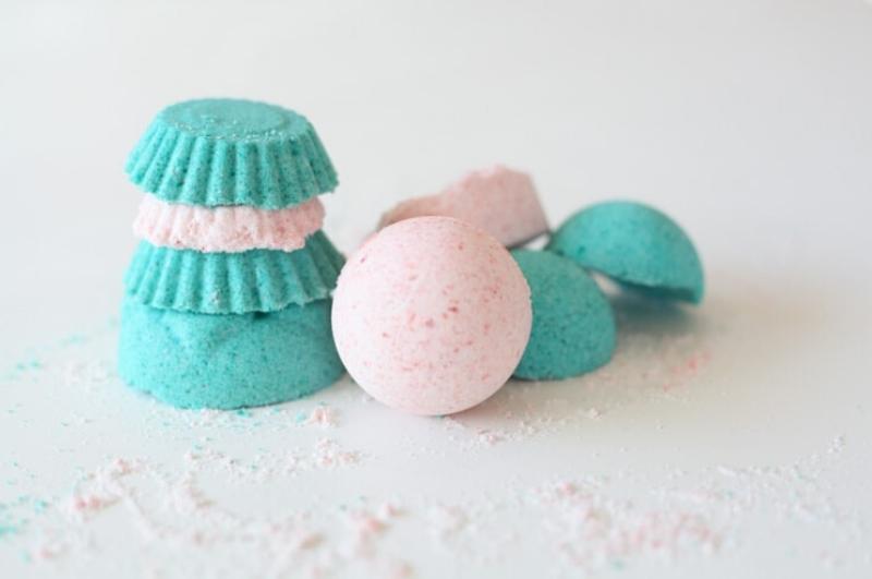 pink and turquoise bath bombs