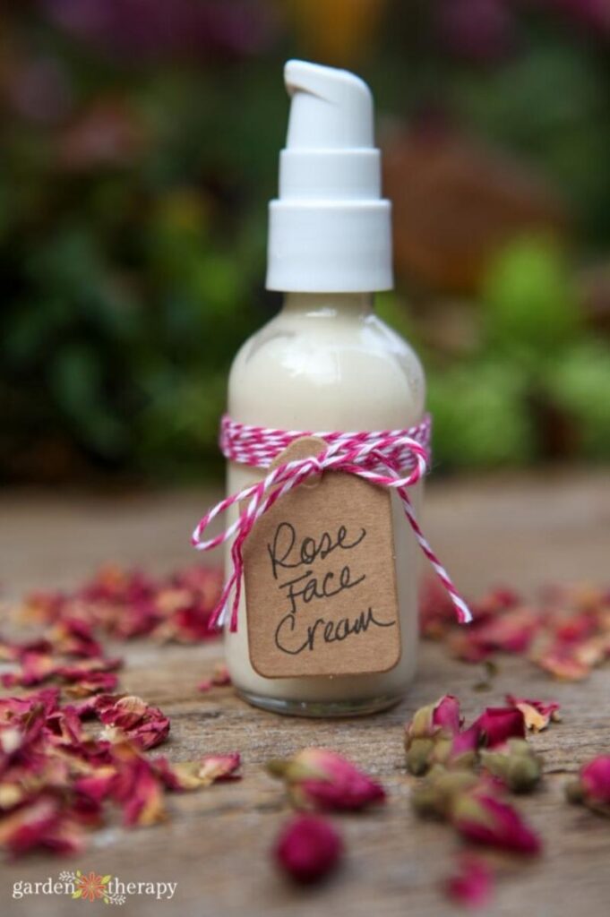 small bottle of rose face cream