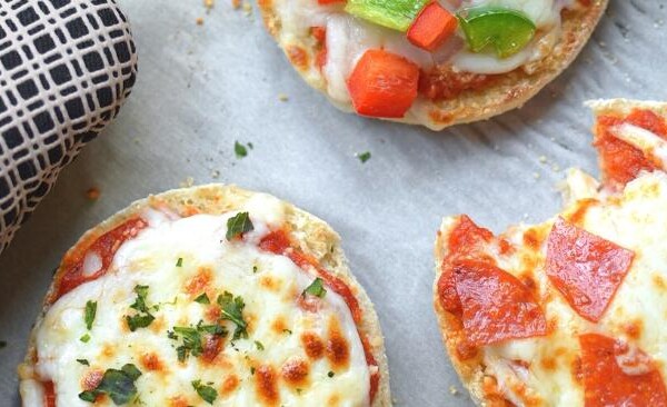 mini pizzas on a counter