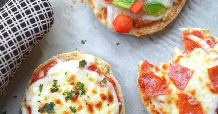 mini pizzas on a counter