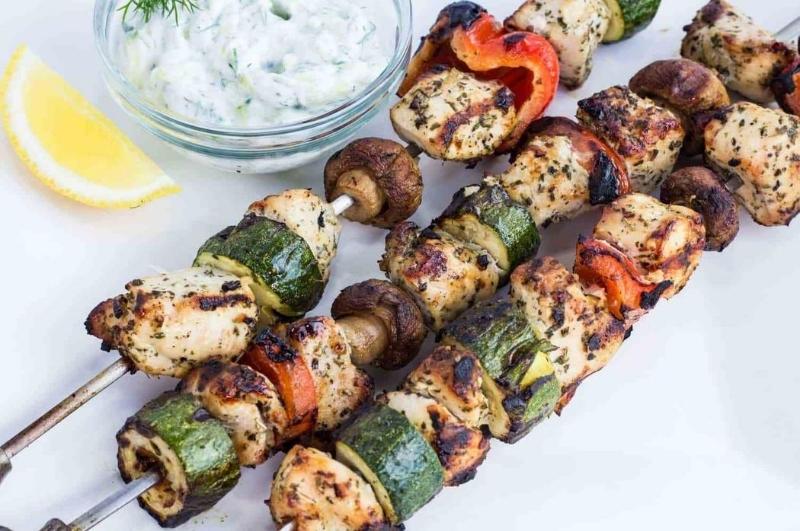 Lemon Oregano Chicken Kabobs with dipping sauce