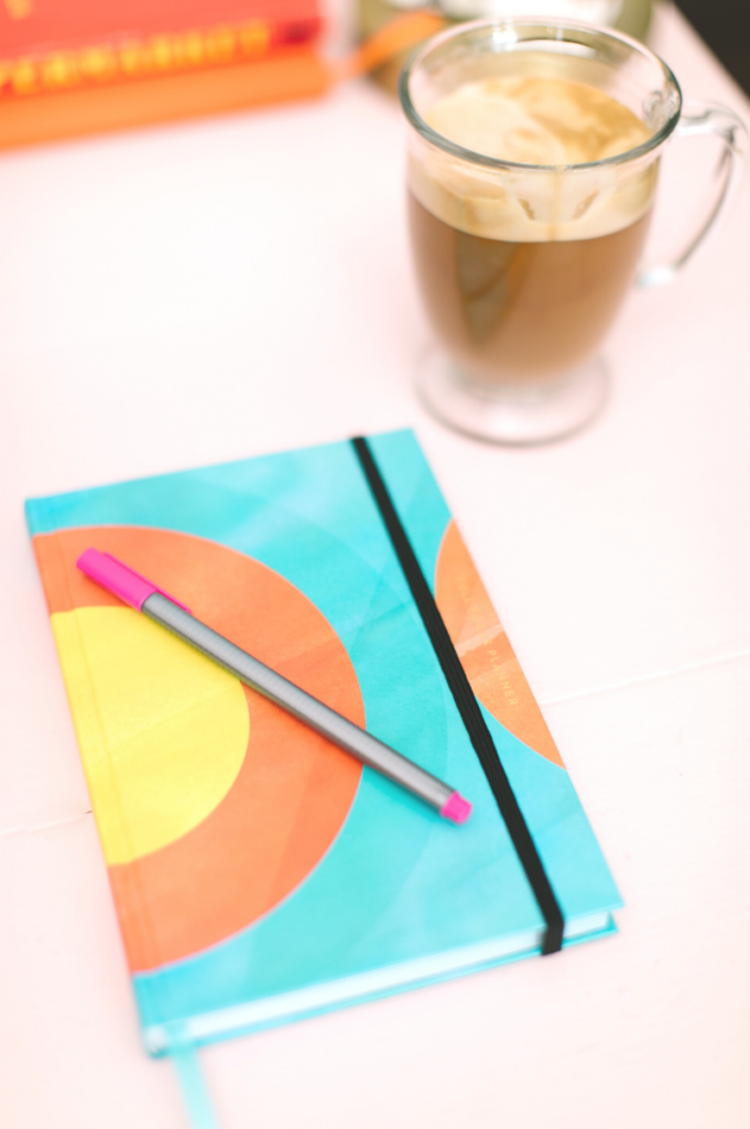 Full focus student planner with a cup of coffee