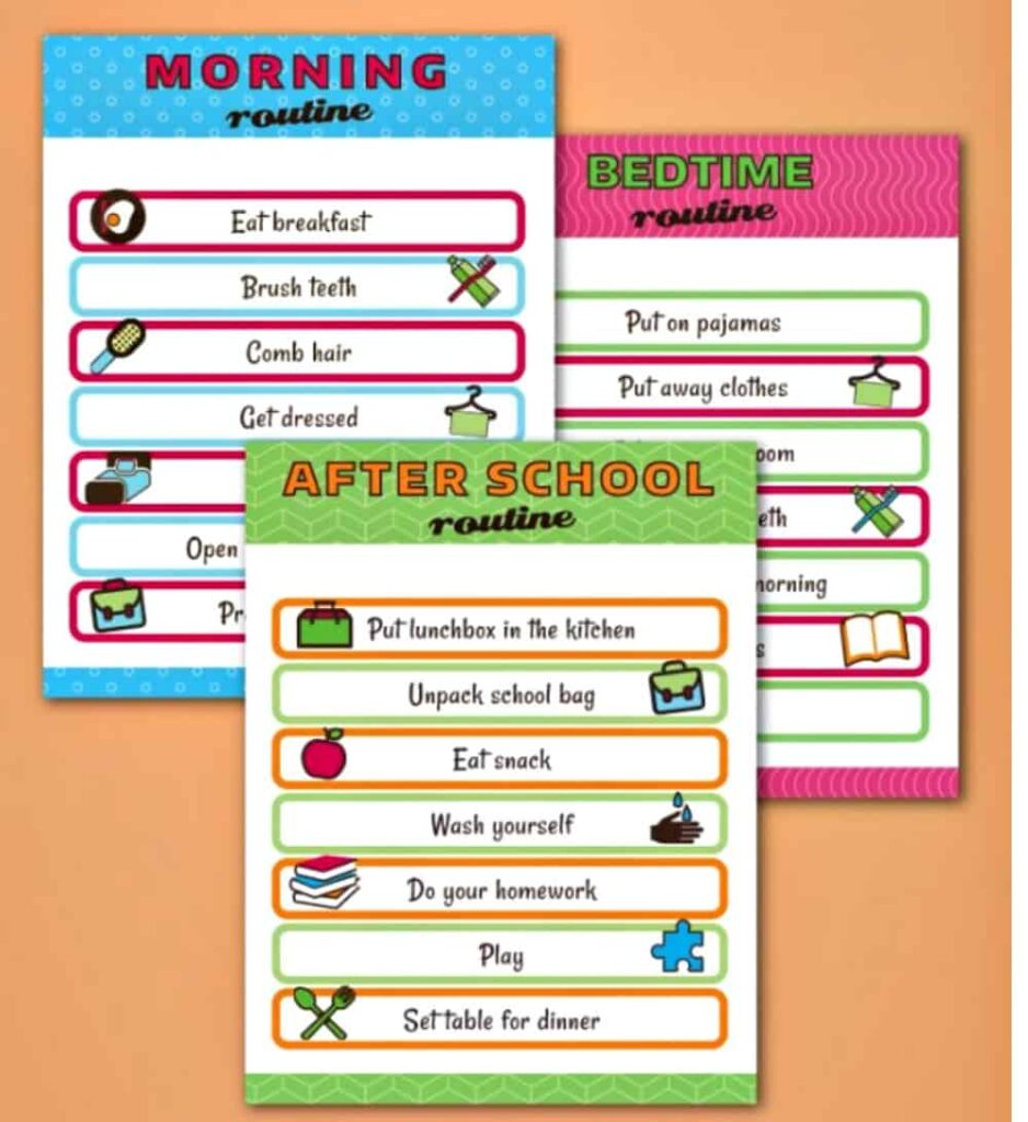 collage image of kids routine printables