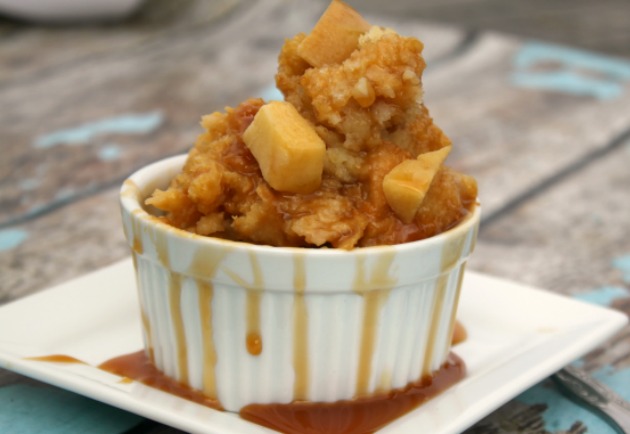 Carafe of crockpot caramel apple crisp