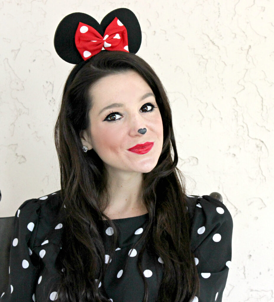 woman dressed up in homemade Minnie Mouse costume