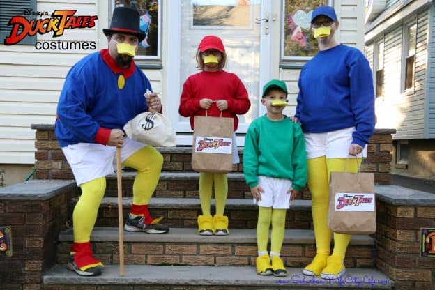 family dressed in homemade DuckTales costume
