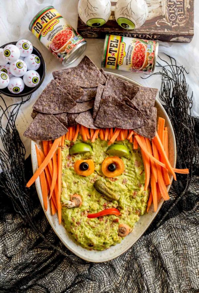 wicked witch face guacamole Halloween snack for kids