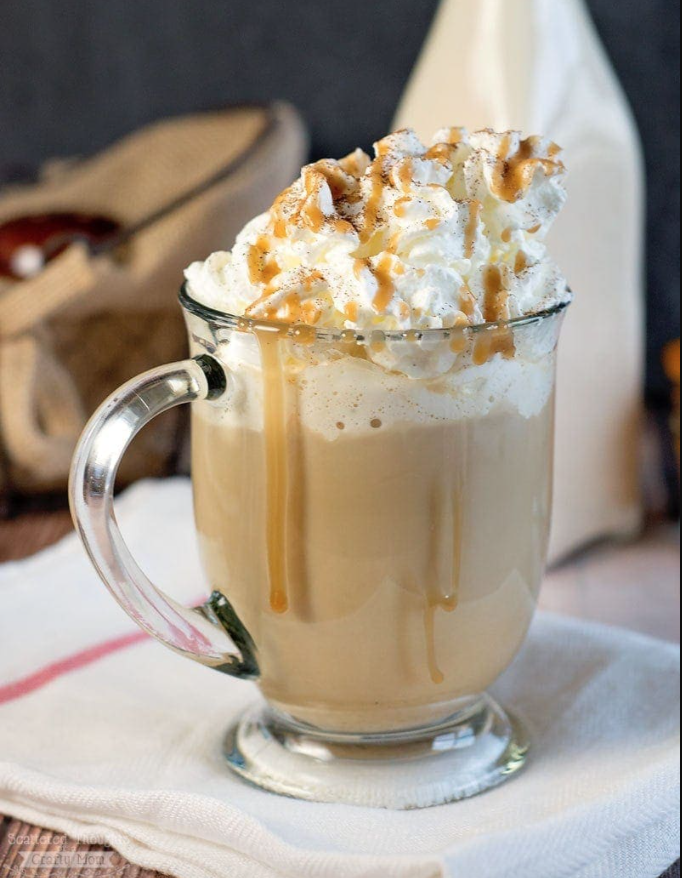 glass mug filled with homemade pumpkin spice latte