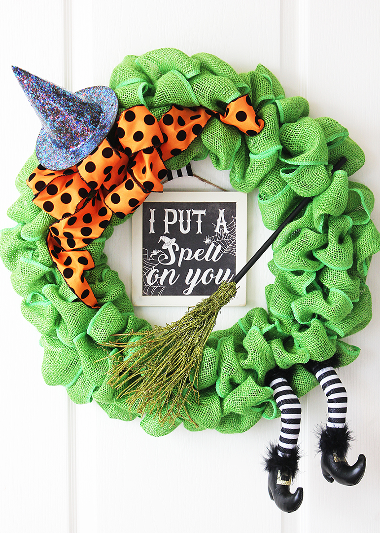 Adorable burlap witch legs wreath