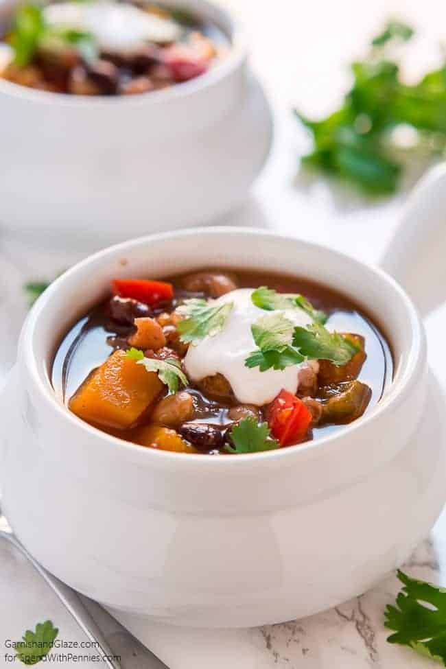 Bowls of Slow Cooker Butternut Squash Chili