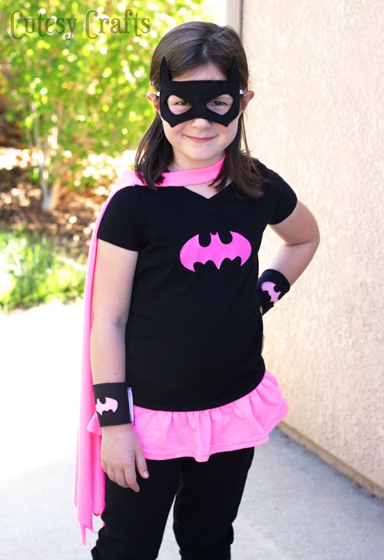 girl dressed up in homemade Batgirl costume