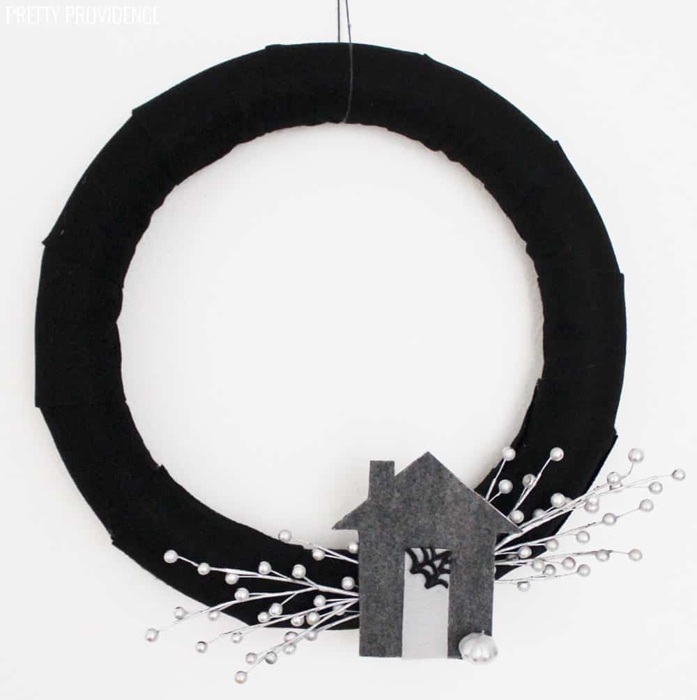 Modern minimalist black Halloween wreath DIY