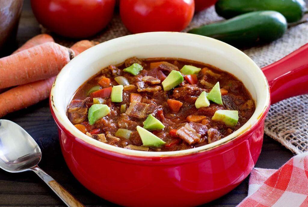 Bowl of crockpot paleo chili