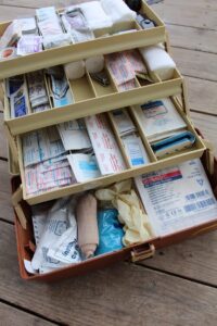 diy first aid kit in a tackle box