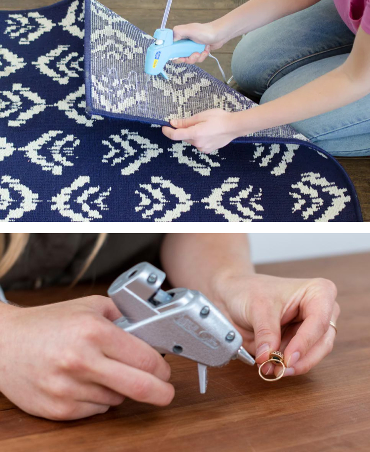 things to do with hot glue like create a non-slip rug or resize a ring that's too large