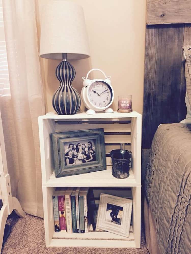 Two Wooden Crates to Create a Night stand with Open Storage