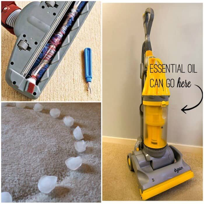 vacuum hacks collage seam ripper with a vacuum roller, ice on carpet indentations, vacuum cleaner with cotton balls with essential oils