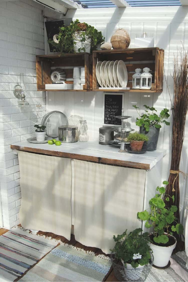 wooden crates upper kitchen cabinets