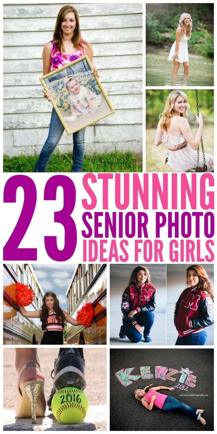 Photo collage of girl holding up baby photo, happy girl in a stream, smiling girl on a swing, cheerleader standing between 2 buses with pompoms in both hands, 2-photo collage of 2 different poses of girl in jersey, girl's feet in heel and cleat stepping on tennis ball with 2016 written on it, girl lying on sidewalk with her name and year written on sidewalk.