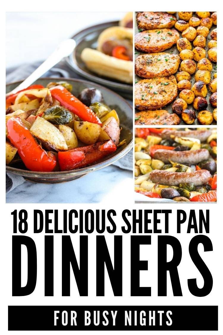 Easy Sheet Pan Dinners- chili lime salmon, salmon and vegetables, and chicken fajitas